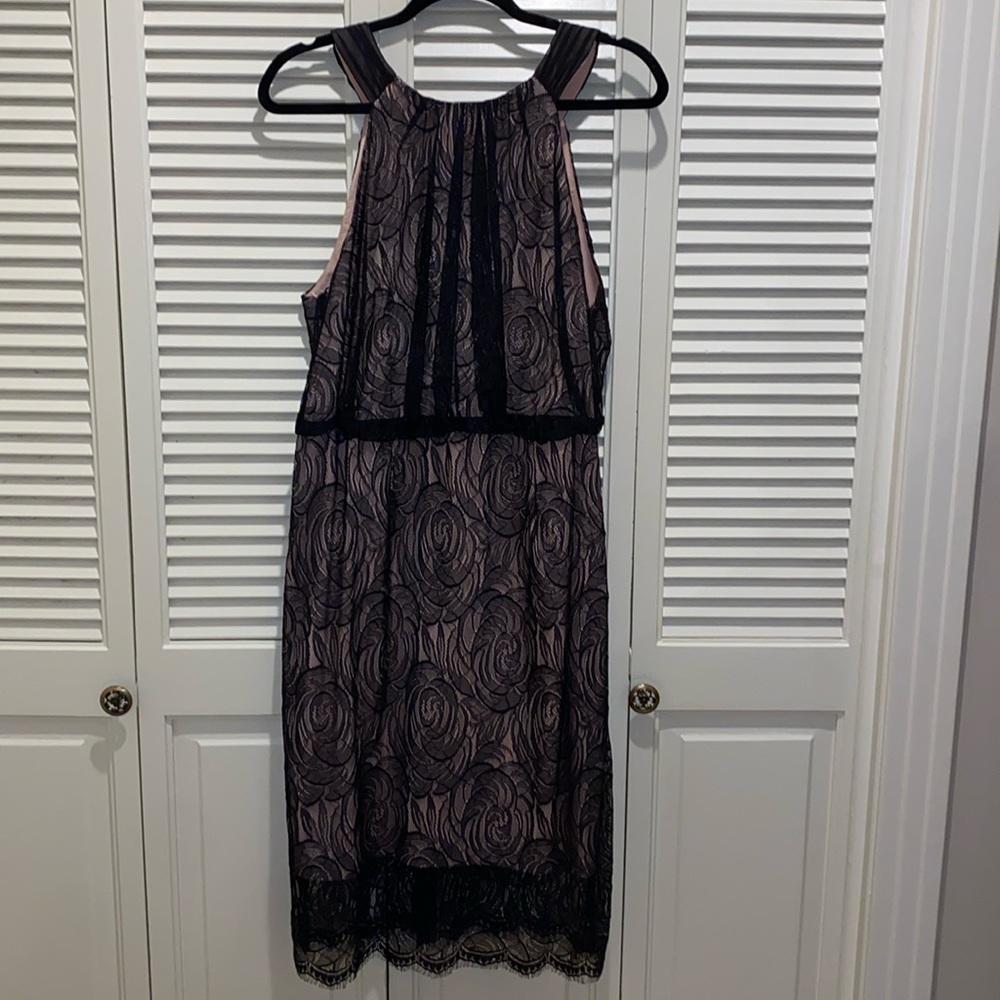 ADRIANNA PAPELL Black/Blush lace dress size 14